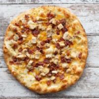 Chicken Bacon Cheddar · Garlic and olive oil, cheddar cheese, oven roasted chicken & bacon.
