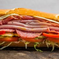 Godfather Sandwicheez · Godfather Italian prosciutto, ham, salami, mortadella, provolone and the works: lettuce, tom...