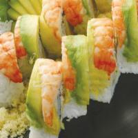Shrimp Lover Roll · Shrimp tempura  inside, shrimp and avocado on the outside.