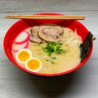 Tonkotsu Ramen · Authentic Japanese ramen noodles with chashu pork belly, soft boiled egg, bean sprouts, and ...