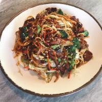 Pork Yakisoba · Delicious Japanese stir fried noodles with vegetables and pork.