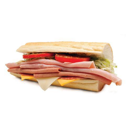 American Sub · Ham, salami, Bologna, American and Swiss cheese. Includes mayo, lettuce, tomato, and Italian (oil and vinegar) dressing.