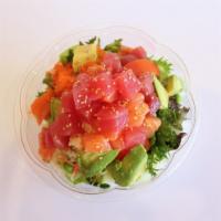 Charlie's Salad · Mixed salad, tuna and salmon, crab mix, seaweed salad, masago, cucumber, avocado, tomato, ed...
