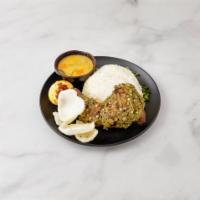 R11. Nasi Ayam Goreng Sambal Ijo · Spicy chicken rice platter. Fried chicken in green chili served with white rice.