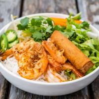 Grilled Shrimp Vermicelli · Grilled shrimp, vermicelli rice noodles, lettuce, fresh herbs, cucumber, beansprouts, pickle...