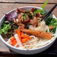 Grilled Pork Vermicelli Bowl  · Grilled pork, vermicelli rice noodles, lettuce, fresh herbs, cucumber, beansprouts, pickled ...