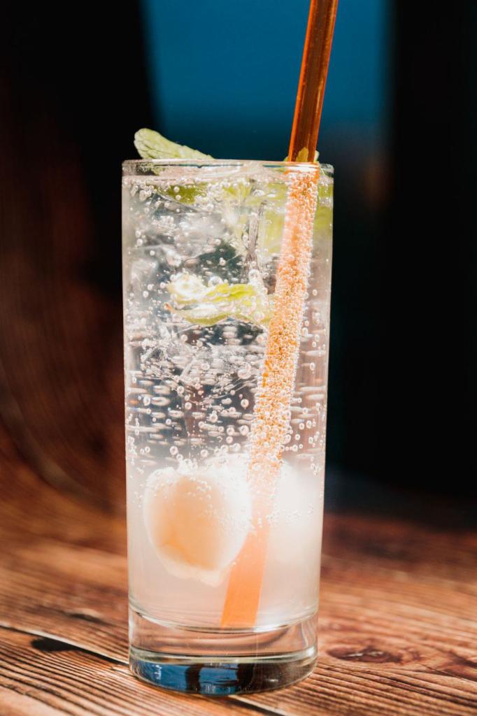 Lychee Mojito · 16 oz. Non-Alcoholic Beverage 
Seltzer water, lychee, simple syrup, lime juice, mint.
