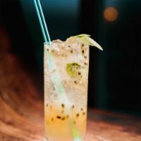 Passion Fruit Mojito · 16 oz. Non-Alcoholic Beverage 
Seltzer water, passionfruit, simple syrup, lime juice, mint.