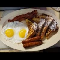 French Toast Special · 2 eggs and bacon or sausage (pork).