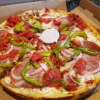 Special Six Item Combo · Thin crust only. No substitutions. Italian sausage, pepperoni, fresh mushrooms, onions, gree...