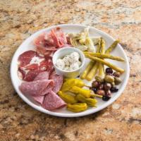 Antipasti Plate · Salami, pepperoni, capicola and prosciutto with fresh mozzarella balls, pepperoncini, olive ...