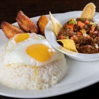 Picadillo a Caballo · Picadillo on horseback. Ground Beef topped with 2 fried eggs, served with white rice and mad...