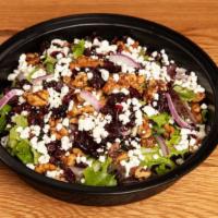 Large Market Salad · Mixed greens, dried cranberries, candied walnuts,
onions, goat cheese & balsamic vinaigrette.