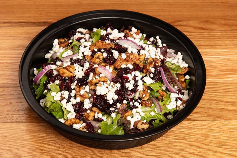 Large Market Salad · Mixed greens, dried cranberries, candied walnuts,
onions, goat cheese & balsamic vinaigrette.