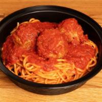Pasta and Meatballs · Meatballs and traditional Italian tomato sauce.