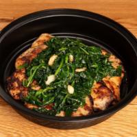 Chicken Paillard · Grilled chicken topped with choice of sauteed spinach, broccoli
or broccoli rabe.