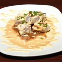 Barbeque Albacore Blanc Plate · Quick-seared albacore on a bed of sauteed white onions and drizzled with a house made white ...