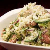 Navruz Salad · Romain lettuce, tomatoes, cucumber, red radish, red onions, boiled eggs, scallions, dill, ci...