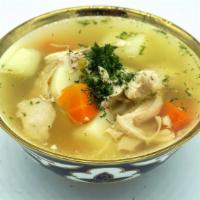 Chicken Vegetable Soup  · Slowly cooked pulled whole chicken, fresh vegetables in our homemade chicken stock.