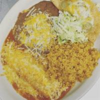Combination Plate 10 · Cheese enchilada, shredded beef taco, Spanish rice and beans.