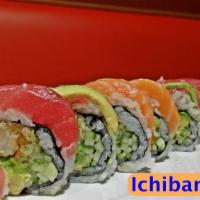Ichiban Maki  · 10 pieces. tempura shrimp, cucumber, and avocado, topped with salmon, tuna, and avocado. con...