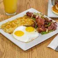 Corned Beef Hash & Eggs Special · 2 eggs served with hashed browns or home fried potatoes and choice of toast or buttermilk pa...
