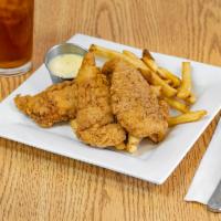 Southern Fried Chicken Strips · Served with BBQ sauce.