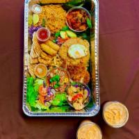 Thai Family Tray · Includes: Fried Rice Chicken and Fried Egg, Fried Chicken Cutlet, Pad Thai Chicken and Shrim...