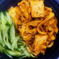 Spicy cumin noodle with Tofu · Wheat Flour, Cucumber, Cumin Powder, Sesame Oil, Chilli Oil, Soy Sauce, Salt, Sugar, Szechua...