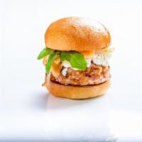 Goat Cheese and Turkey Slider · Ground turkey topped with goat cheese, arugula and caramelized onions served on a brioche bu...