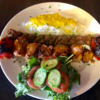 Mix Gril 1 Kofta and 1 Chicken Shishtawook Plate · One kofta and one beef shish-tawook skewer