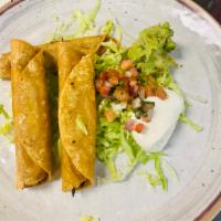 3 Crispy Flautas · Chicken, lettuce, pico de gallo, sour cream and guacamole.