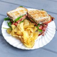 BST · Our version of the BLT.  Thick Wheat bread, baby spinach, then sliced tomato, 4 slices of pe...