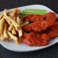 Buffalo Platter · Chicken tenders tossed in buffalo sauce. Served with natural-cut fries.