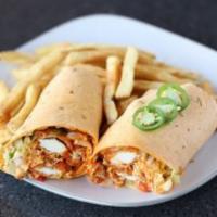 Buffalo Chicken Wrap · Buffalo chicken tenders with cheese, lettuce and pico de gallo wrapped in a soft chipotle to...