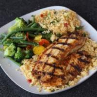 Ancho Lime Tilapia · A tilapia filet, seasoned with ancho lime rub and grilled. Served with choice of 2 sides.