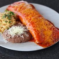 Burrito Deluxe · Seasoned beef, refried beans, cheese, onions and lettuce. Served with your choice of two sid...