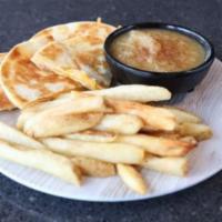 Jr. Cheese Quesadilla · Cheese quesadilla served with applesauce topped with cinnamon sugar and your choice of side.