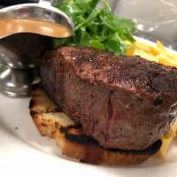 Filet Mignon Alla griglia  · 7 oz. Free range, grass fed double r ranch grilled filet mignon served with salad and french...