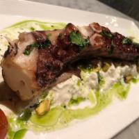 NEW GRILLED FRESH OCTOPUS WITH BURRATA · Grilled Octopus from Mediterranean served with fresh imported burrata, pesto sauce and pista...