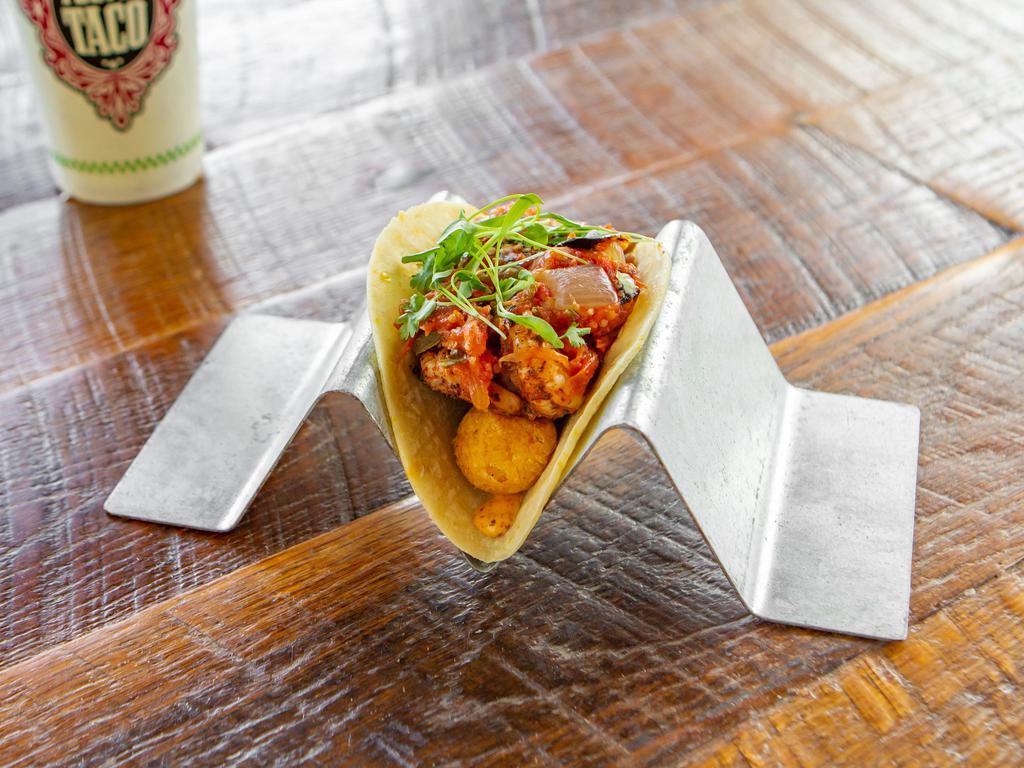 14. Shrimp and Grits · Creole remoulade, blackened shrimp, crispy pepper jack cheese grits, charred tomato salsa, micro cilantro and corn tortilla.