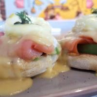 Smoked Salmon Benny  · Cold smoked salmon, avocado, capers, poached eggs, with hollandaise and fresh dill.