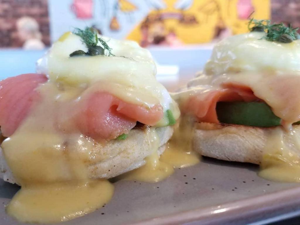 Smoked Salmon Benny  · Cold smoked salmon, avocado, capers, poached eggs, with hollandaise and fresh dill.