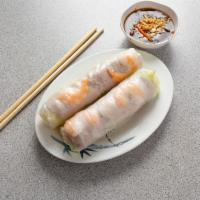 #32 - Gỏi cuốn - 2 Spring Rolls · Shredded lettuce, vermicelli rice noodles, and your choice of protein wrapped in a rice flou...