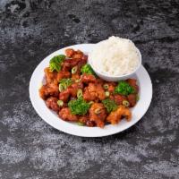 C11. General Tso's Chicken · Fried chunks of chicken sauteed in General Tso's sauce and broccoli. Served with white rice....