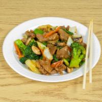 Beef Kow · Beef w. Bok Choy, Broccoli, Peapod, Carrot, Water Chestnut, Mushroom.