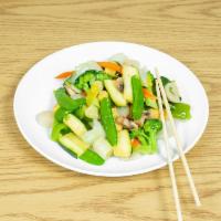 Vegetable Kow · Broccoli, bok choy, celery, peapod, cabbage, carrot and water chestnut. Served with steamed ...