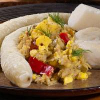 1. Ackee and Saltfish Breakfast · Served with fried dumplings or boiled dumplings, bananas and yams
