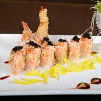 1. Black Angel Roll · Inside: Shrimp tempura, avocado and mango in soybean paper. Top: Spicy crab, black tobiko an...