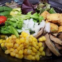 N22. Vegetarian Shoyu Ramen · Vegetable broth, fried tofu, onion, buttered corn, grape tomato, shiitake mushroom, avocado,...